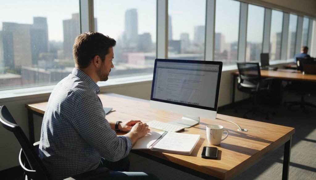 Small business owner working on email marketing