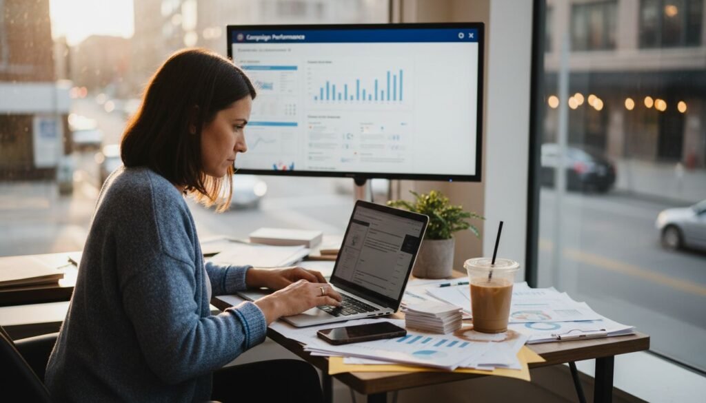 Business owner using marketing automation at desk