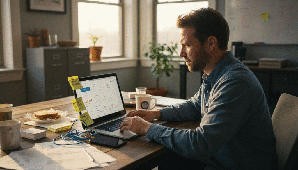 Small business owner at CRM desk