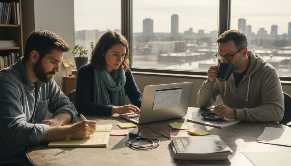 Small business team using CRM together