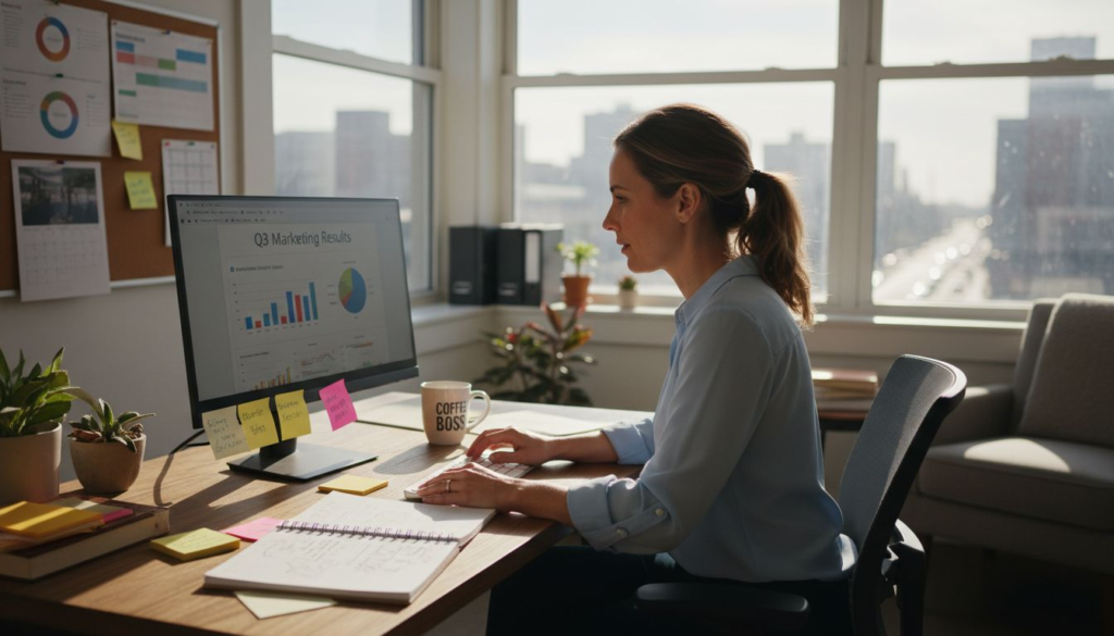 Small business owner using marketing software