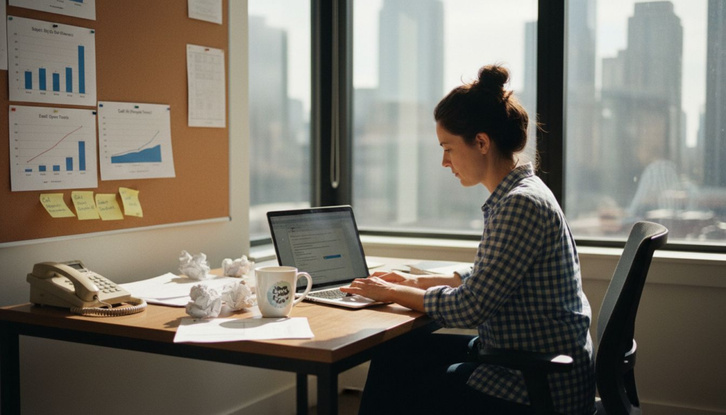 Small business owner working on email campaign