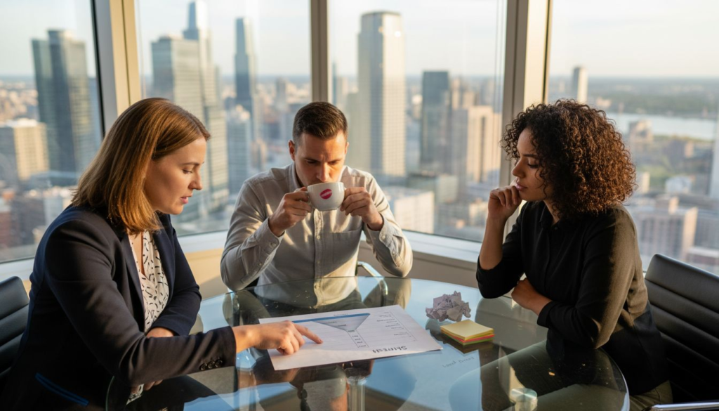 Marketing team discussing sales funnel strategy