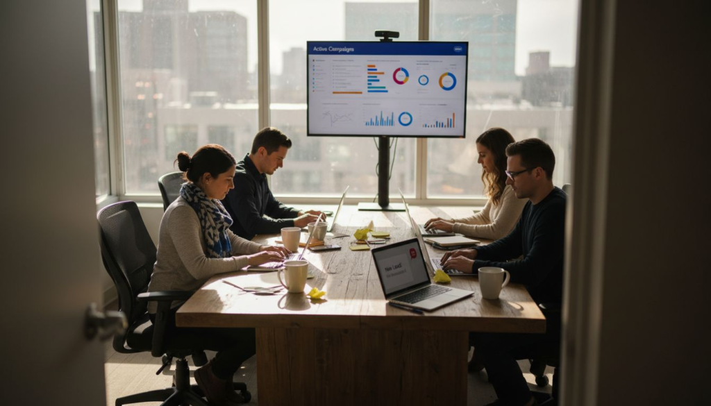 Small business team collaborating on marketing