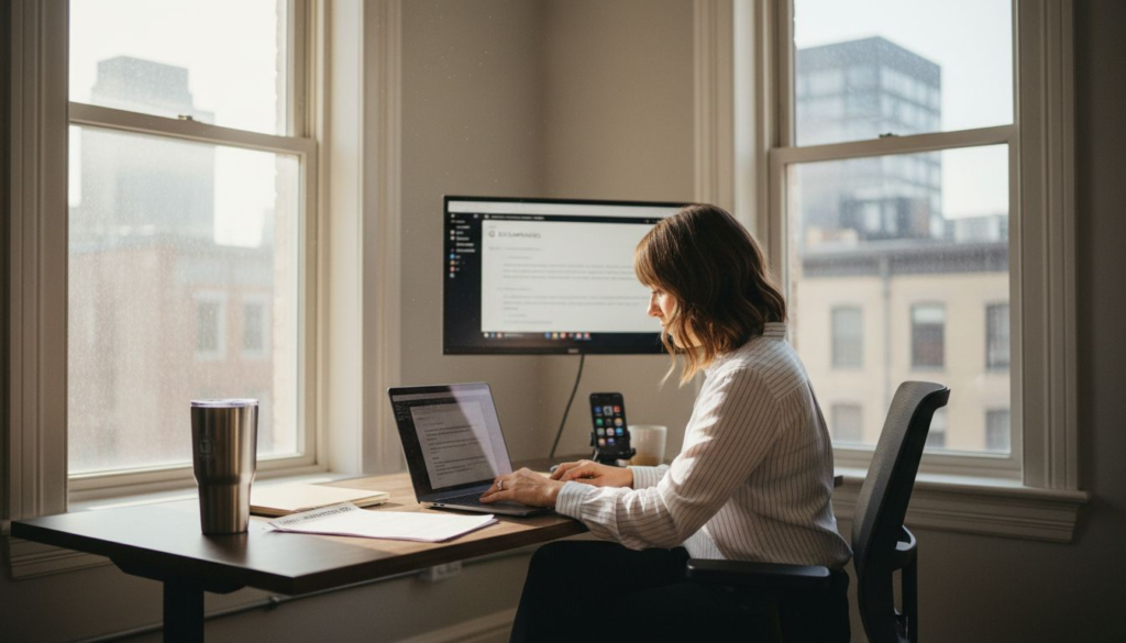 Small business owner working on email marketing checklist