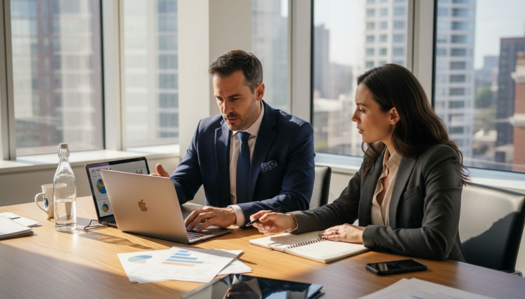 Executives reviewing digital growth charts