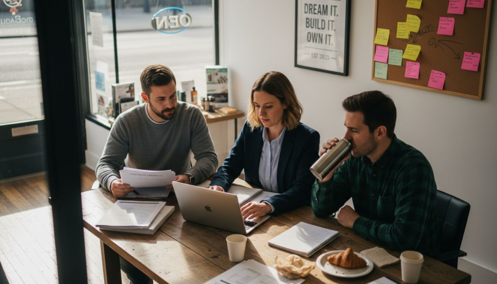 Small business team reviewing customer feedback