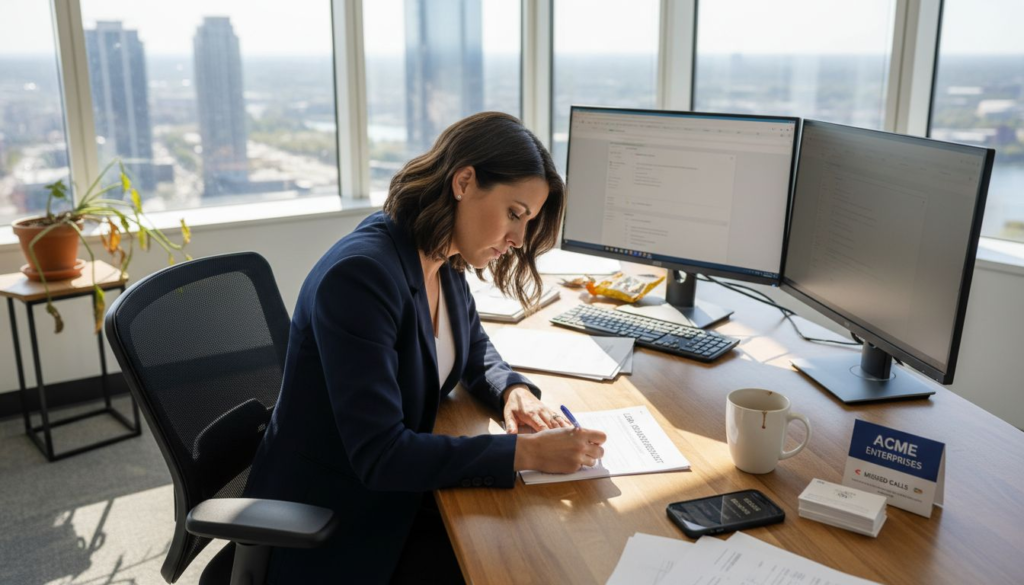 Sales manager reviewing lead checklist in office