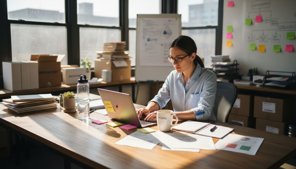 SME owner managing marketing tasks