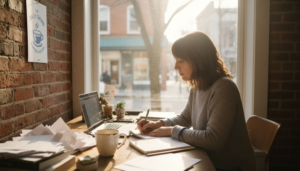Small business owner working on SEO at desk
