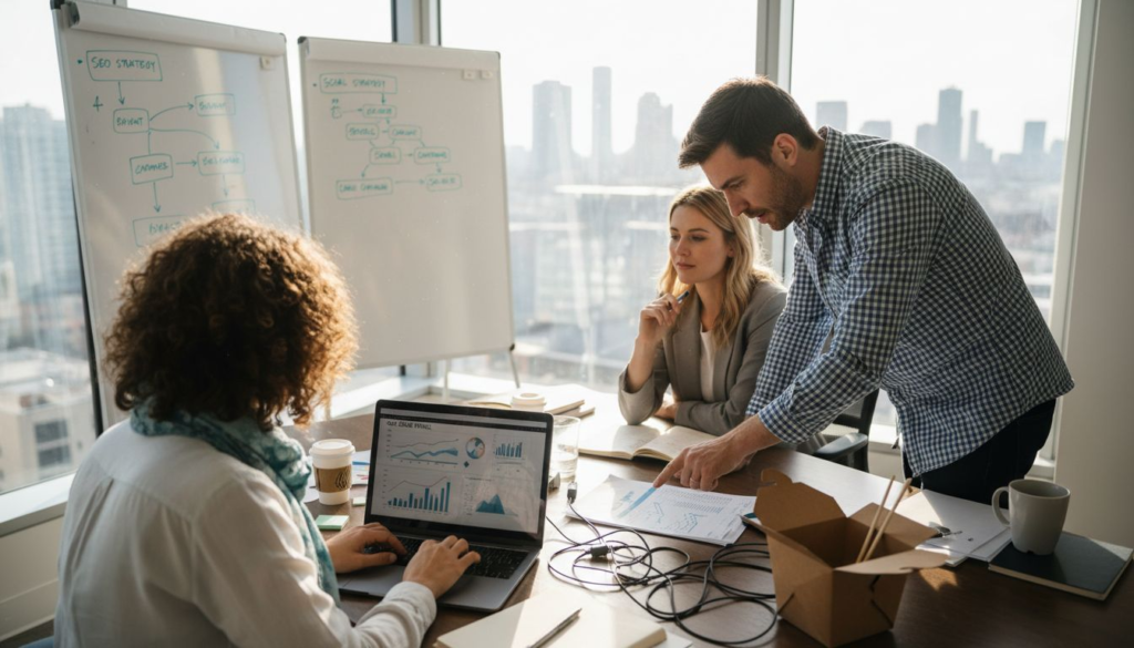 Small business team using marketing automation tools