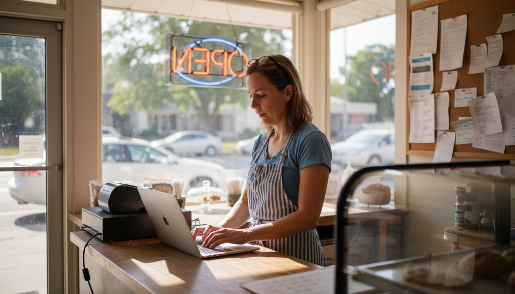 Bakery owner updating local SEO profile