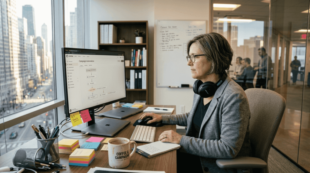 Manager sets up email automation workflow