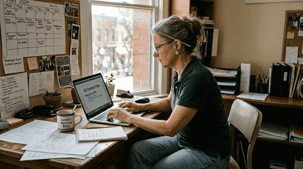 Small business owner planning content strategy