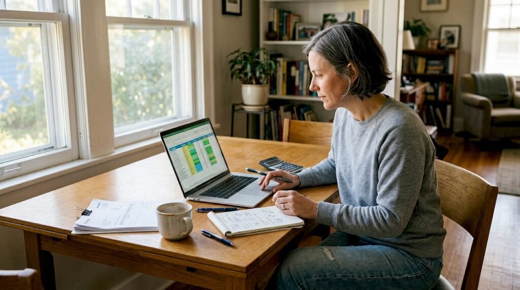 Business owner reviewing marketing expenses