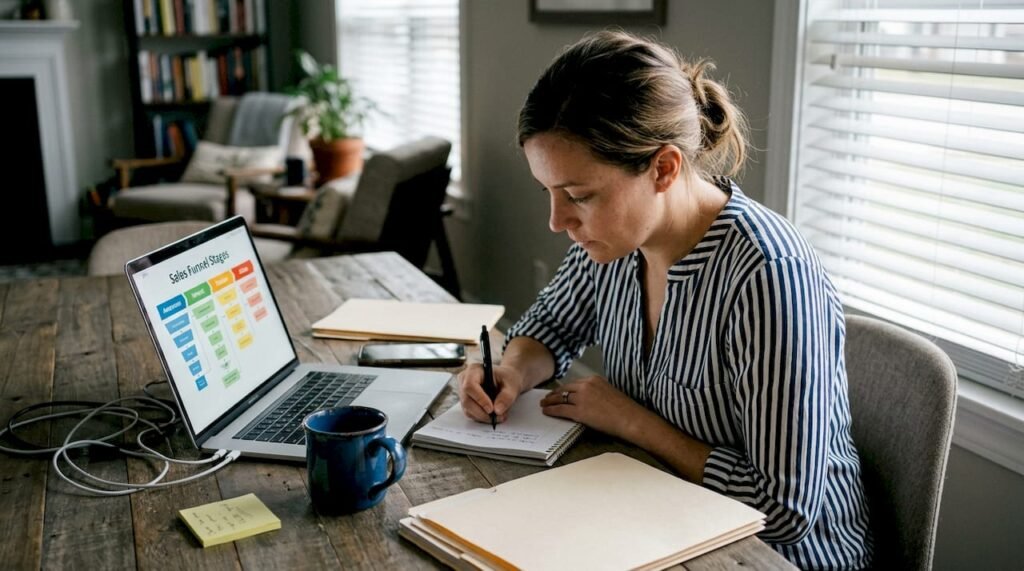 Business owner working on sales funnel process