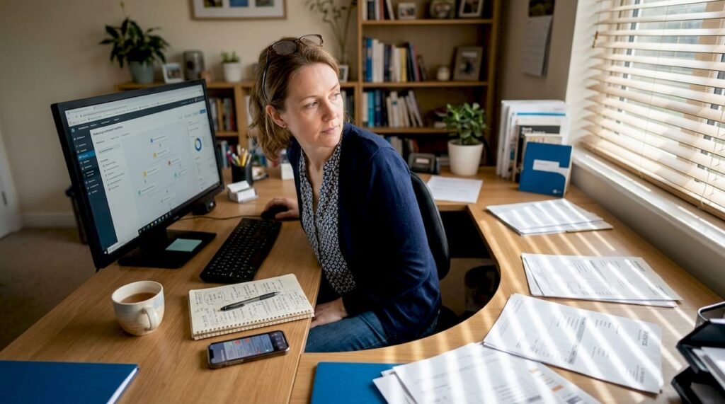 Small business owner reviewing automation setup