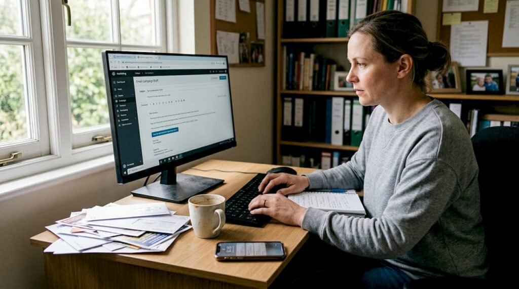 Small business owner working on email campaign