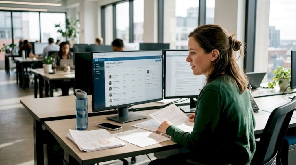 SMB manager reviewing digital candidate dashboard