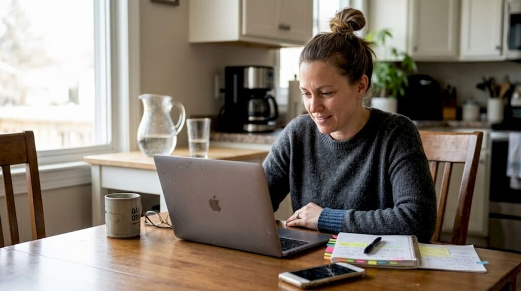 Small business owner reviewing web funnel