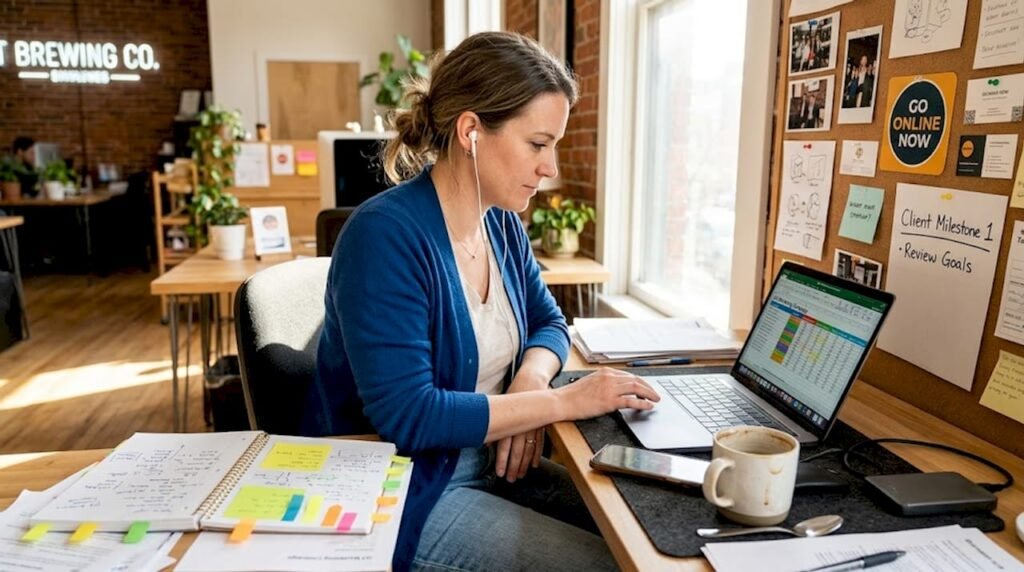 Business owner working on digital marketing strategy