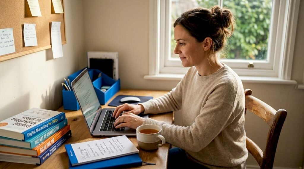 Small business owner planning marketing strategy