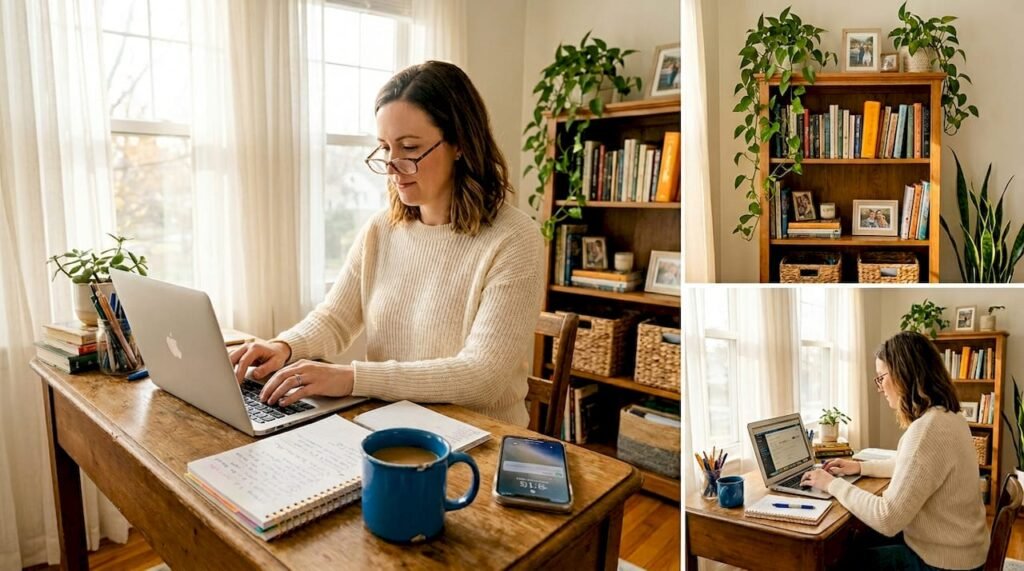 Small business owner creating content at home