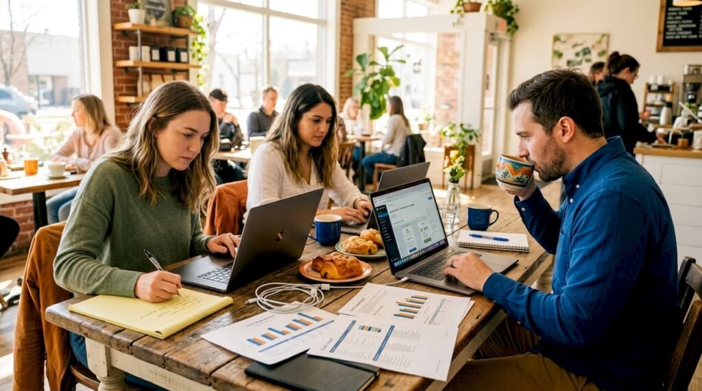 Small business team planning email campaign