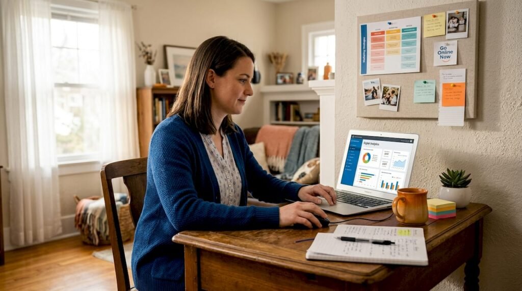 Small business owner planning digital marketing