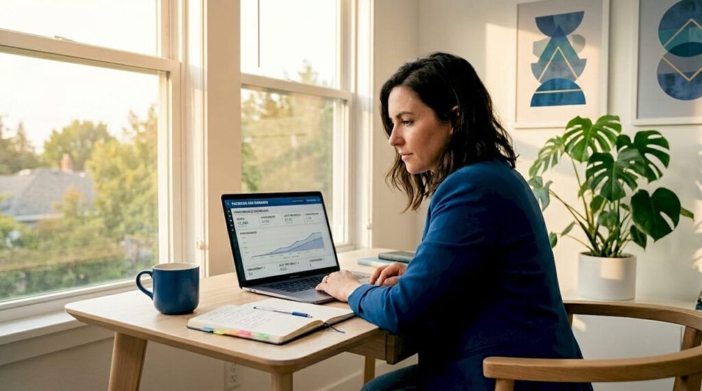 Small business owner working on online campaign analytics