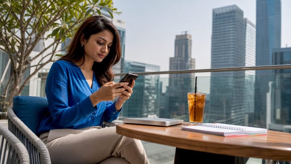 Businesswoman using social media CRM tools