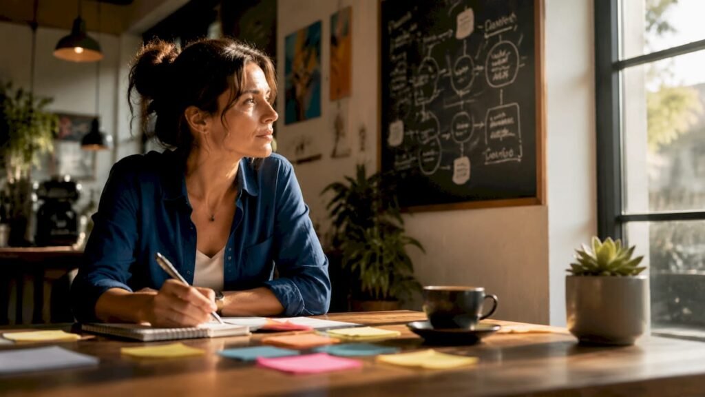 Marketing professional planning media management strategy