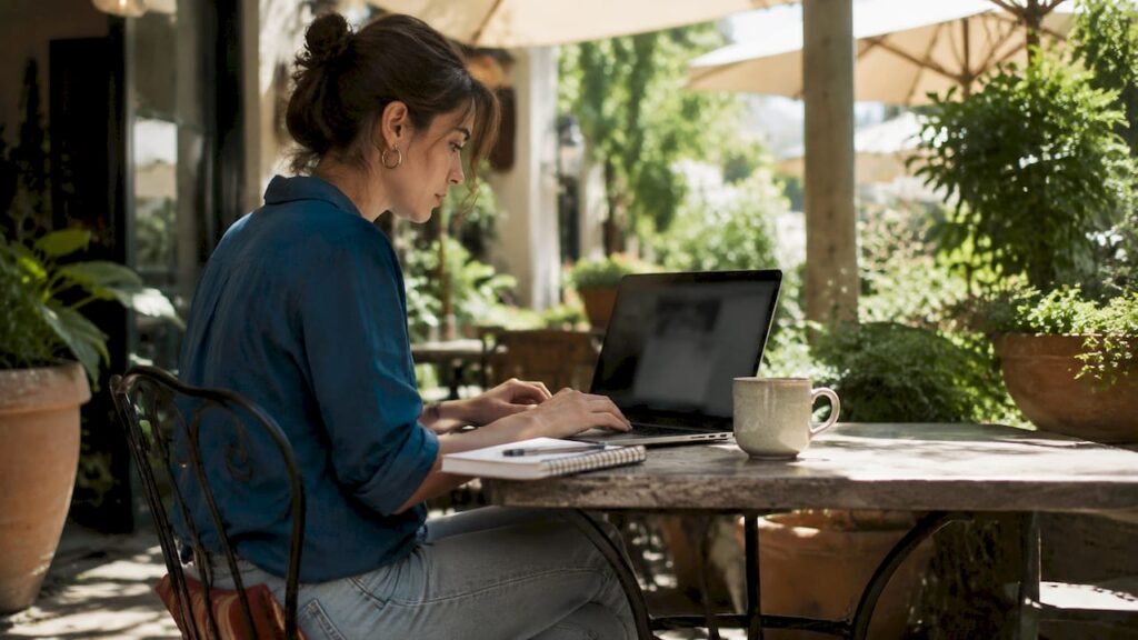 Small business owner working on online ads