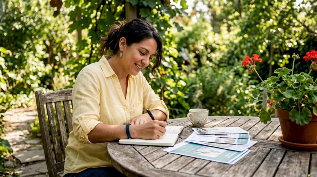 Small business owner planning marketing at home